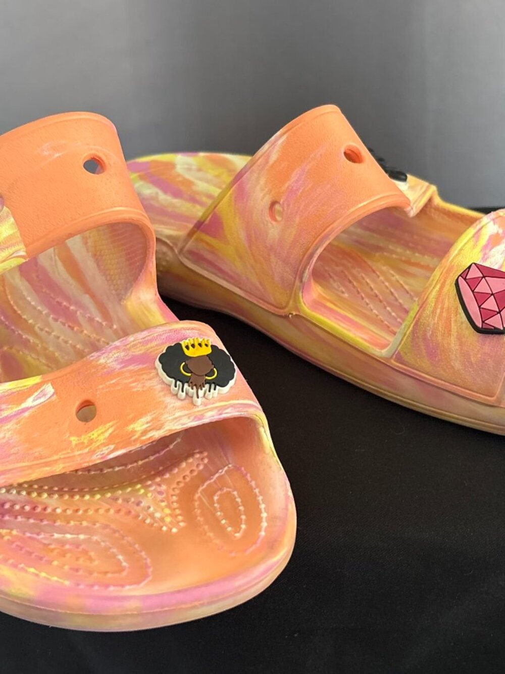 Crocs Classic Marbled Two Strap Slide Sandals Orange Sorbet Pink Men 9 Women 11